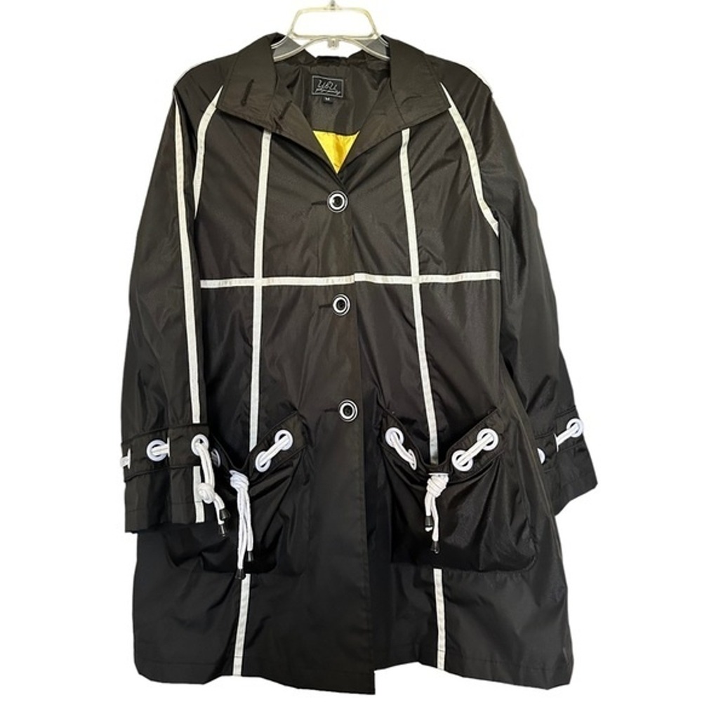Ubu‎ Black Lightweight Jacket Rain Coat Sz M Rope Grommet Detail Streetwear